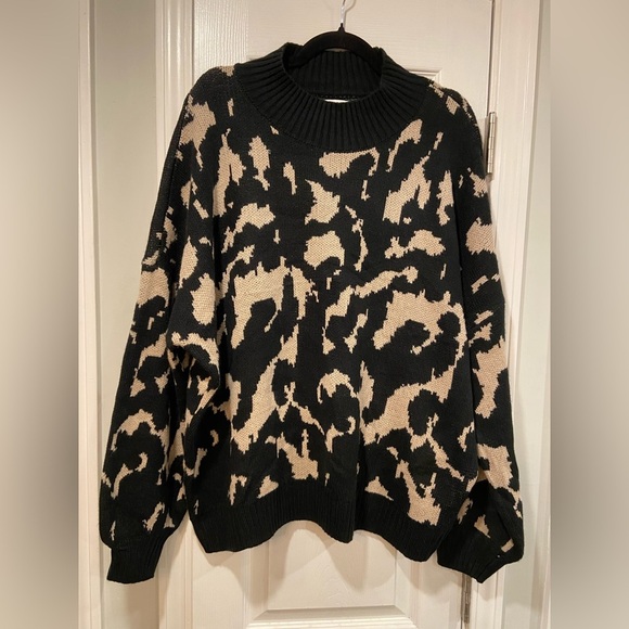 NWT New Directions Black Tan Camo Mock Neck Very Soft Oversized Sweater Size XXL - Picture 1 of 12